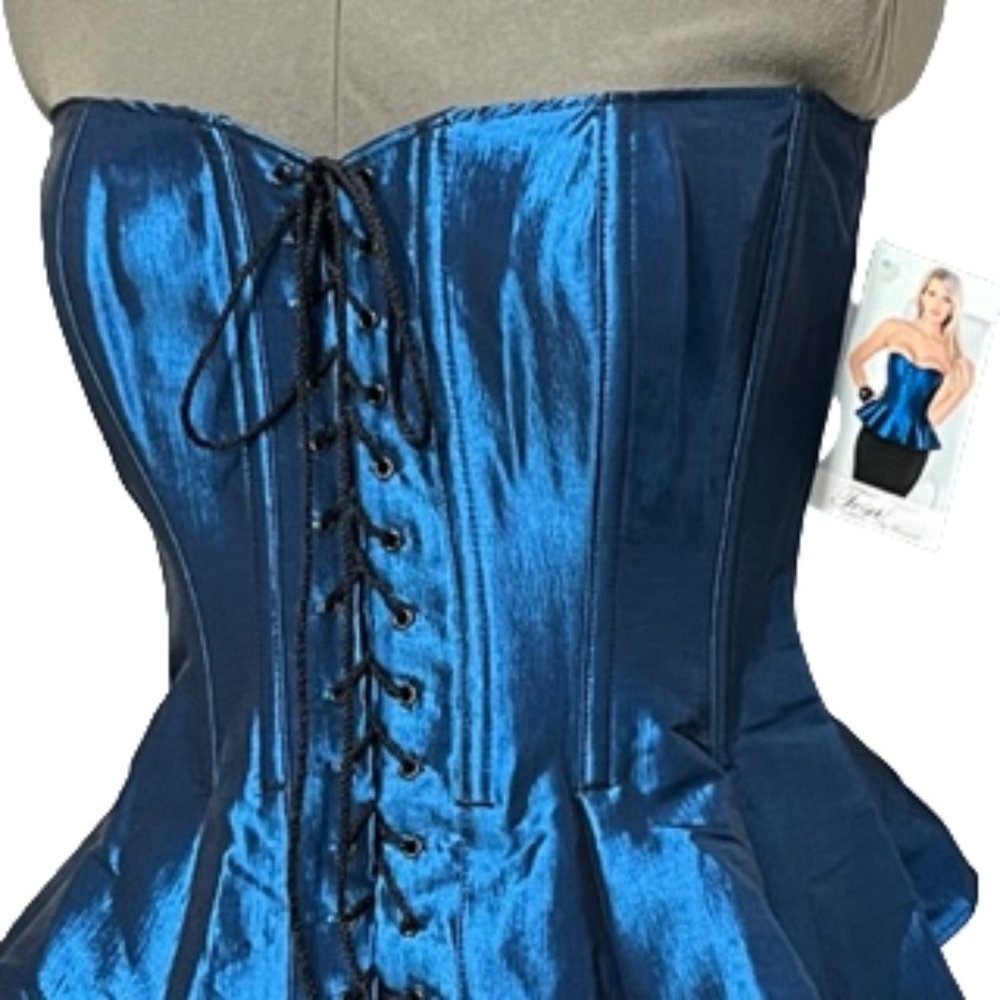 TESA CLASSIC By Escanté Jewel Tone Sapphire Blue Corset/Bustier With Peplum NWT